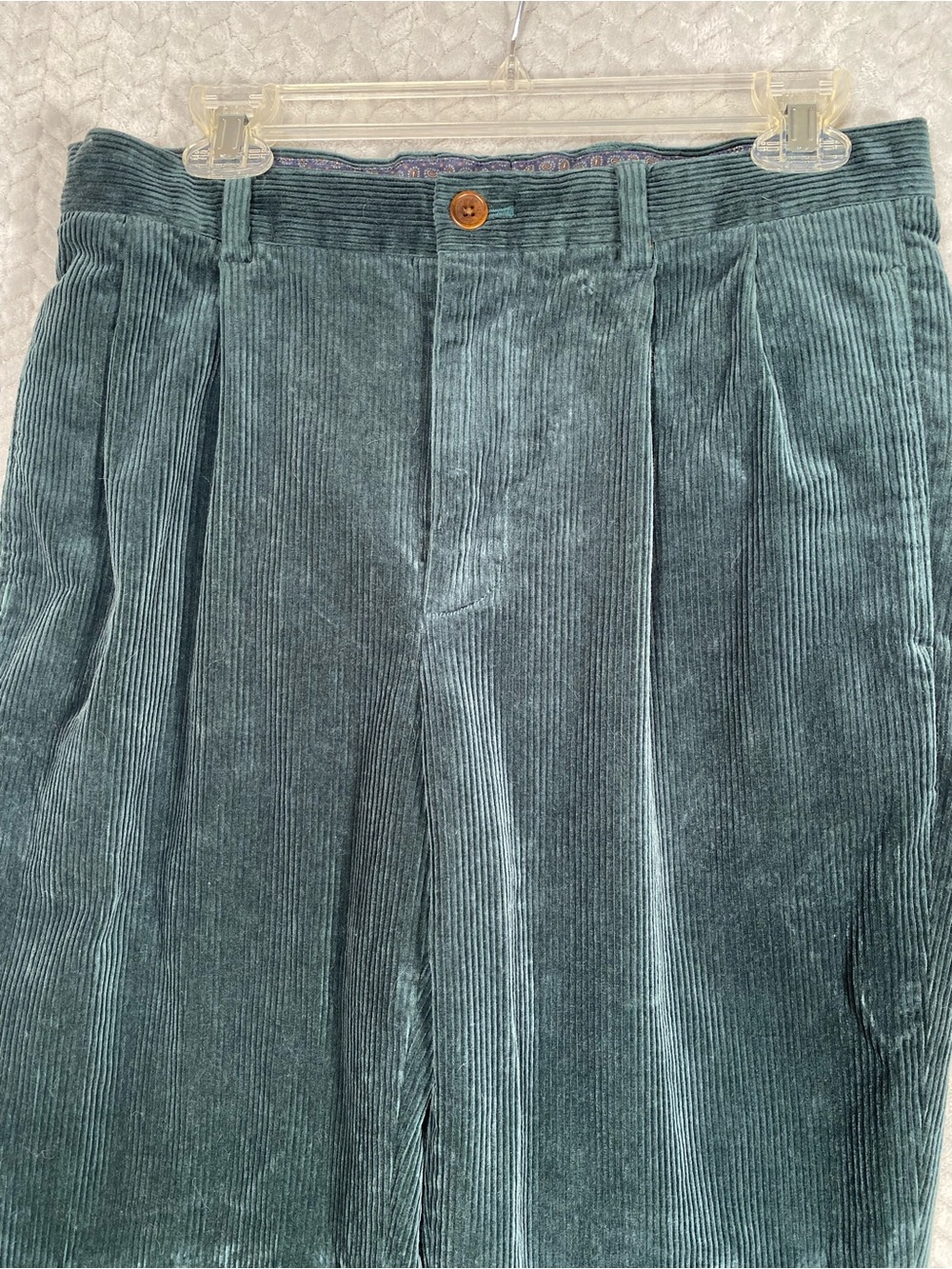 Brooks Brothers Elliot Pleated Green Corduroy Pants 32x30 Cuffed Cords Trousers